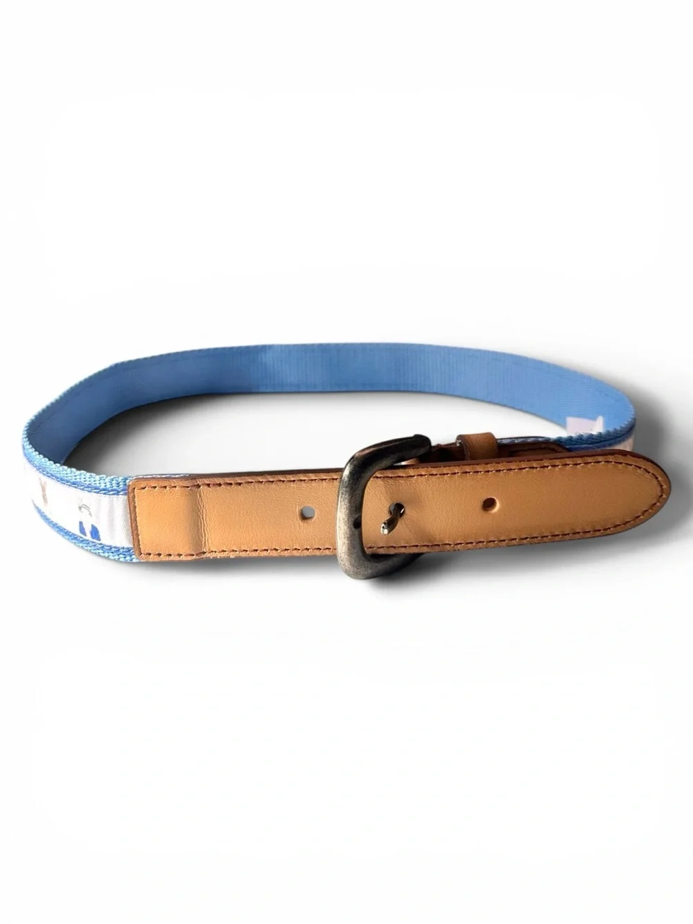 Janie and Jack - Kids Blue Bunny Belt - Woven with Tan Leather Trim - Size 4-5